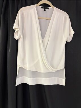 BCBGMaxAzria Ivory Draped Surplice Blouse